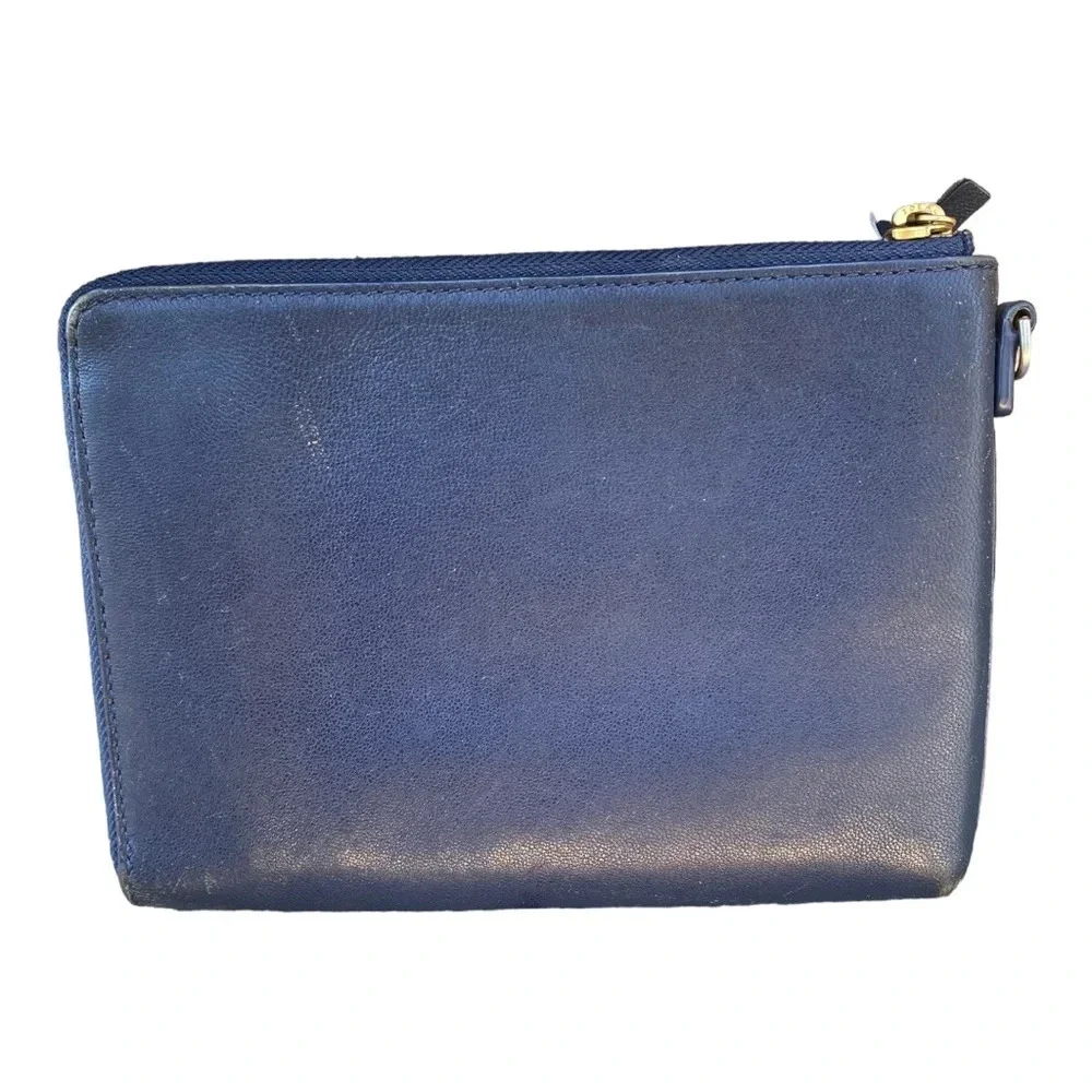 Tory Burch Leather half zip wallet Navy
